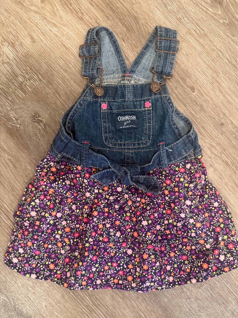 OshKosh B’Gosh Baby Girls Tiered Floral Denim Overall Dress size 12 months